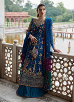 Peacock Blue Zardozi Net Kalidaar Dress (3-Piece) - Image 3