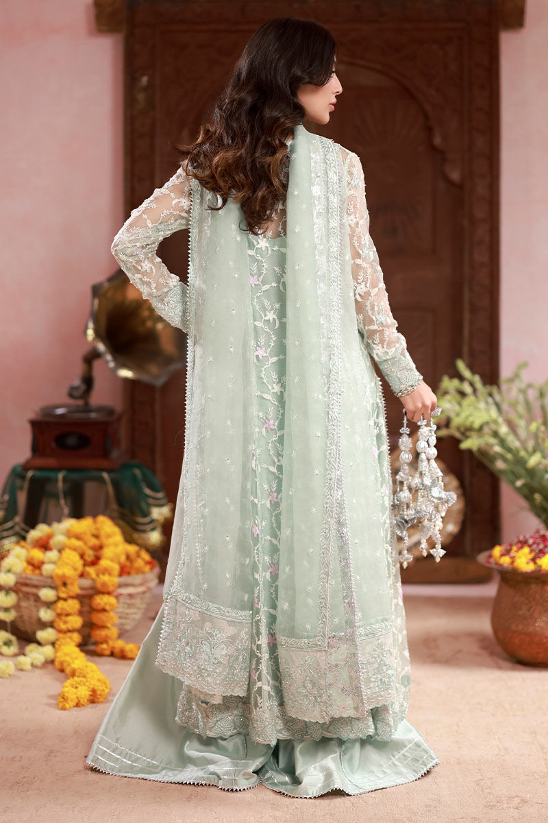 Pakistani Light Blue Embroidered Organza Kalidaar (3-Piece) - Image 3