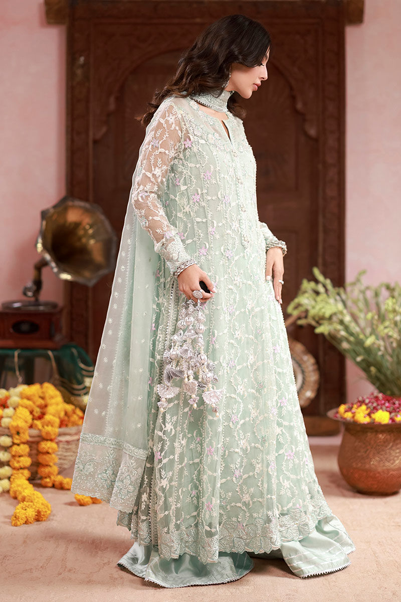 Pakistani Light Blue Embroidered Organza Kalidaar (3-Piece) - Image 8