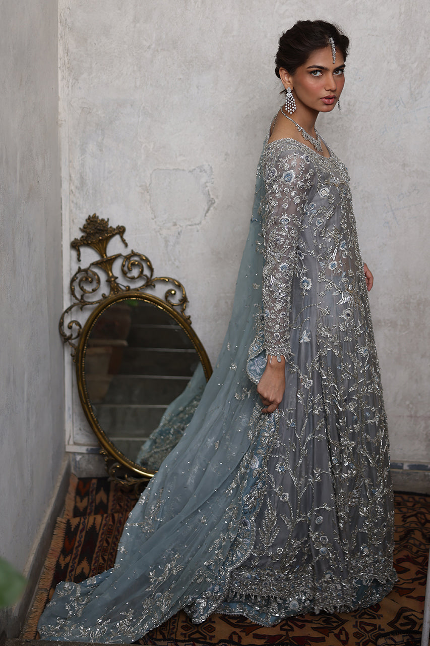 Indian Soft Blue Zardozi Organza Bridal Kalidaar (3-Piece) - Image 7