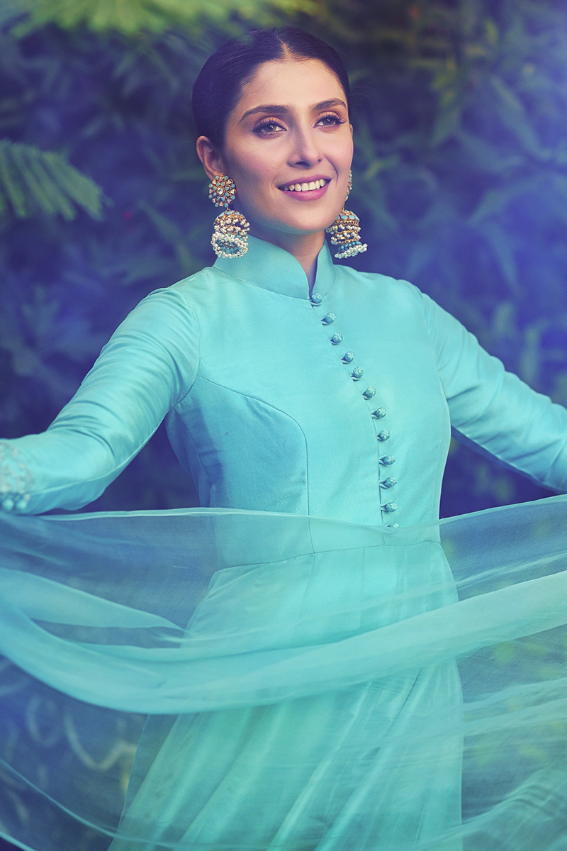 Pakistani Honey Bird Blue Embroidered Raw Silk Kalidar (2-Piece) - Image 2