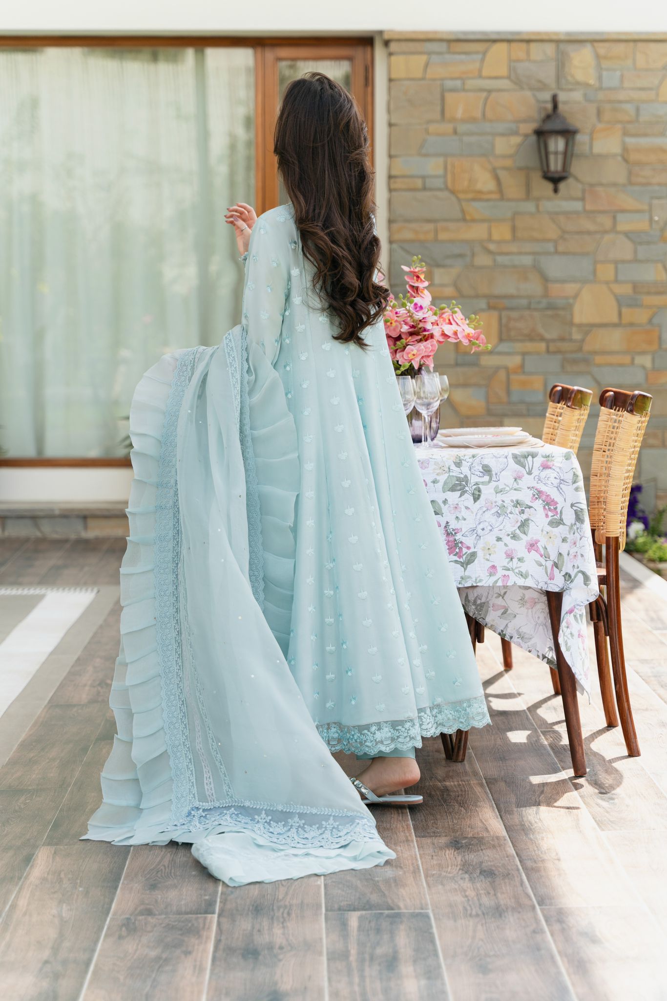 Ice Blue Embellished Raw Silk Kalidaar (3-Piece) - Image 2