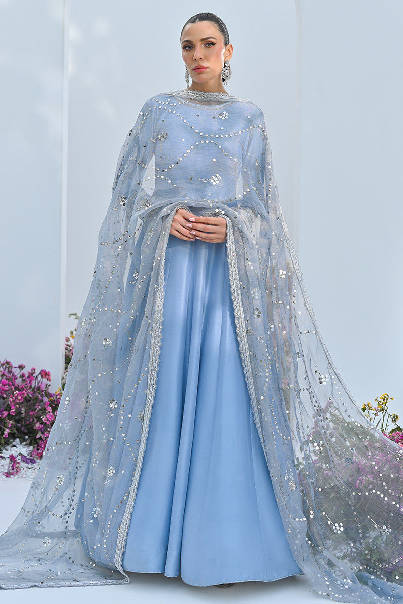 Periwinkle Embellished Raw Silk Kalidar (2-Piece) - Image 1