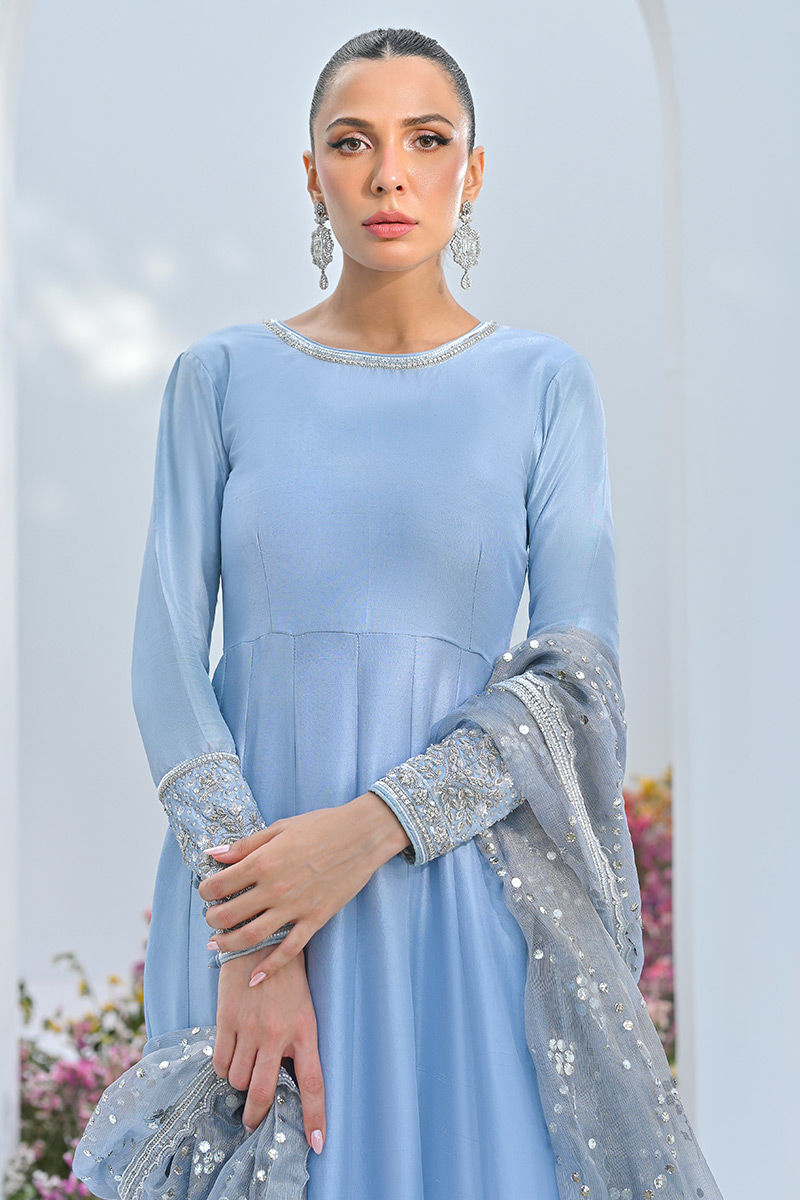 Periwinkle Embellished Raw Silk Kalidar (2-Piece) - Image 2