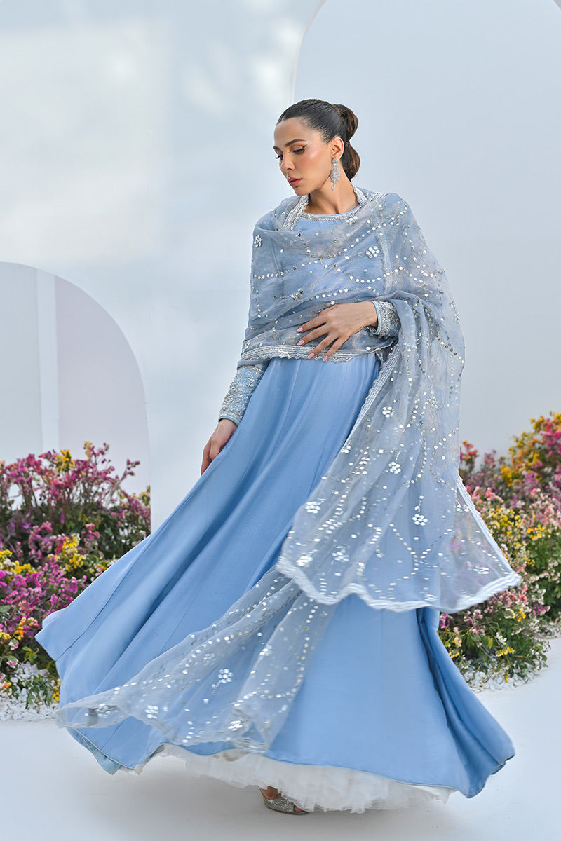 Periwinkle Embellished Raw Silk Kalidar (2-Piece) - Image 4