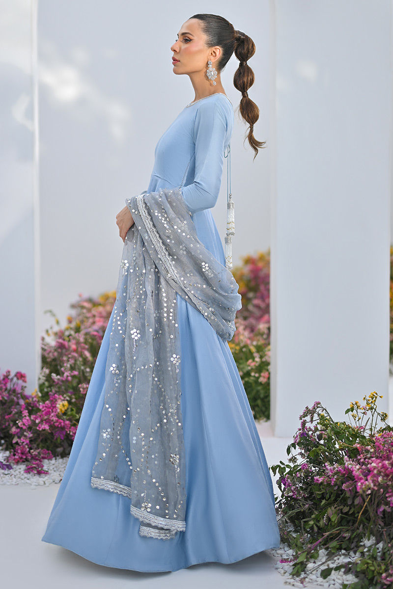 Periwinkle Embellished Raw Silk Kalidar (2-Piece) - Image 5