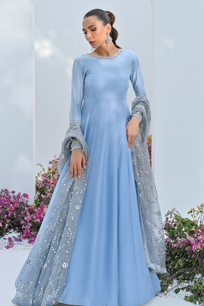 Periwinkle Embellished Raw Silk Kalidar (2-Piece) - Image 6