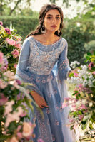 Pakistani Periwinkle Embroidered Raw Silk Kalidar (3-Piece) - Image 3