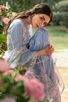 Pakistani Periwinkle Embroidered Raw Silk Kalidar (3-Piece) - Image 4
