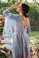 Pakistani Periwinkle Embroidered Raw Silk Kalidar (3-Piece) - Image 7