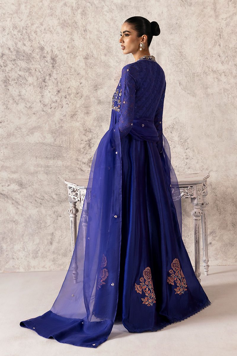 Dark Blue Hand-Embellished Sheesha Silk Kalidar (2-Piece) - Image 5