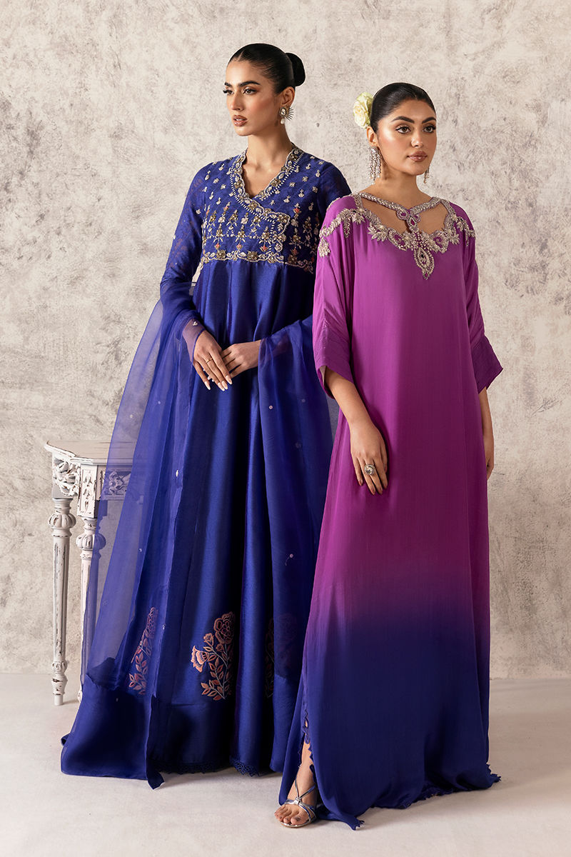 Dark Blue Hand-Embellished Sheesha Silk Kalidar (2-Piece) - Image 7