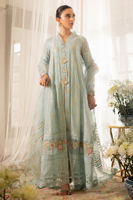 Pakistani Ice Blue Zardozi Silk Net Kalidaar (3-Piece) - Image 2