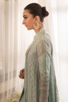 Pakistani Ice Blue Zardozi Silk Net Kalidaar (3-Piece) - Image 3