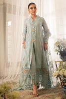 Pakistani Ice Blue Zardozi Silk Net Kalidaar (3-Piece) - Image 4