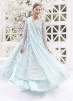 Pakistani Aqua Embellished Tulle Kalidaar Dress (3-Piece) - Image 3