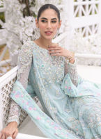 Pakistani Aqua Embellished Tulle Kalidaar Dress (3-Piece) - Image 4