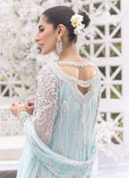 Pakistani Aqua Embellished Tulle Kalidaar Dress (3-Piece) - Image 7