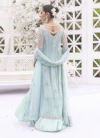 Pakistani Aqua Embellished Tulle Kalidaar Dress (3-Piece) - Image 8