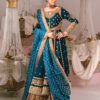 Deep Ocean Blue Embroidered Velvet Kalidaar (3-Piece) - Image 2
