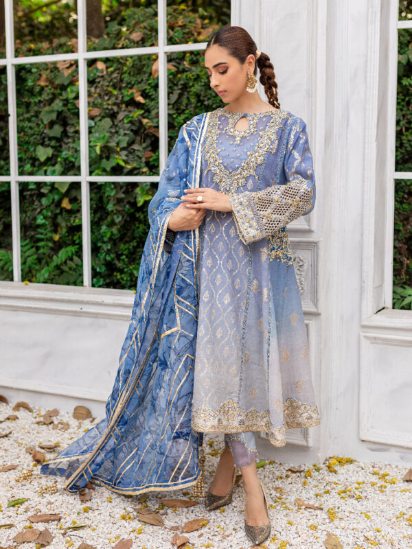 Blue Zari Karandi Kalidaar Dress (3-Piece) - Image 1