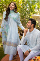 Sky Blue Chikan Embroidered Cotton Kurta (2-Piece) - Image 4