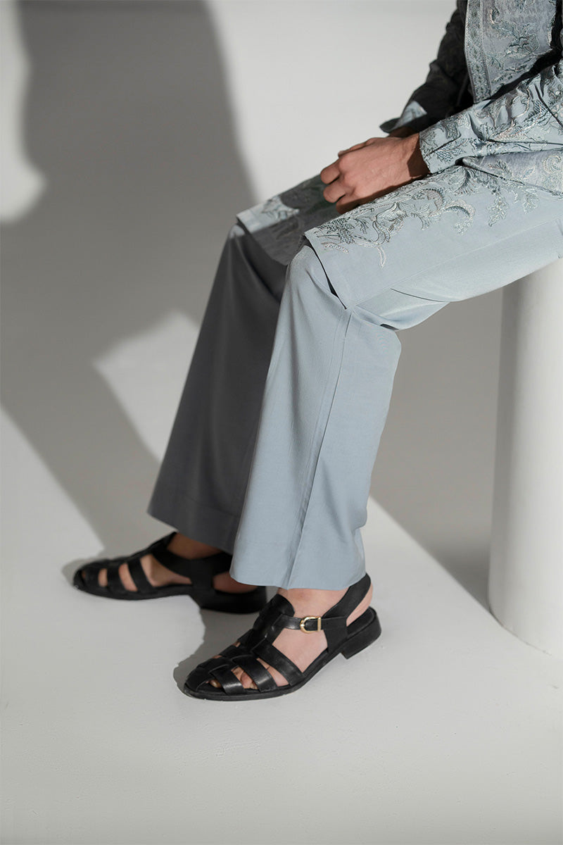 Ice Blue Resham Embroidered Silk-Blend Kurta Pajama (2-Piece) - Image 8