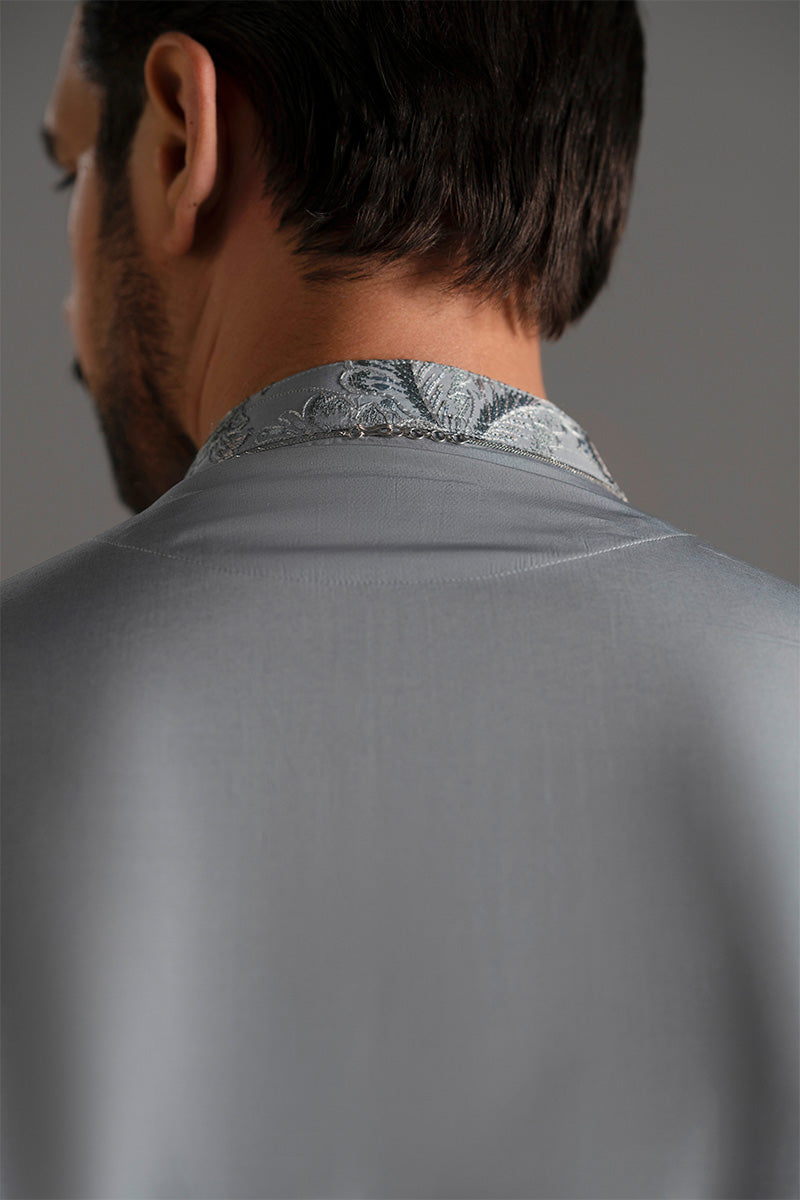 Ice Blue Resham Embroidered Silk-Blend Kurta Pajama (2-Piece) - Image 9