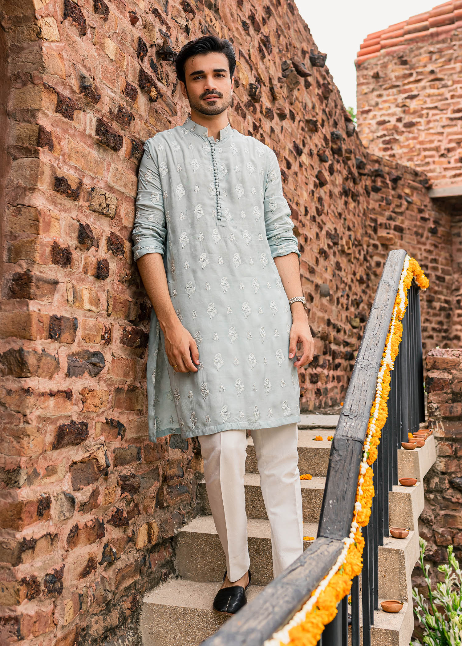 Ice Blue Silver Tilla Raw Silk Kurta (2-Piece) - Image 1