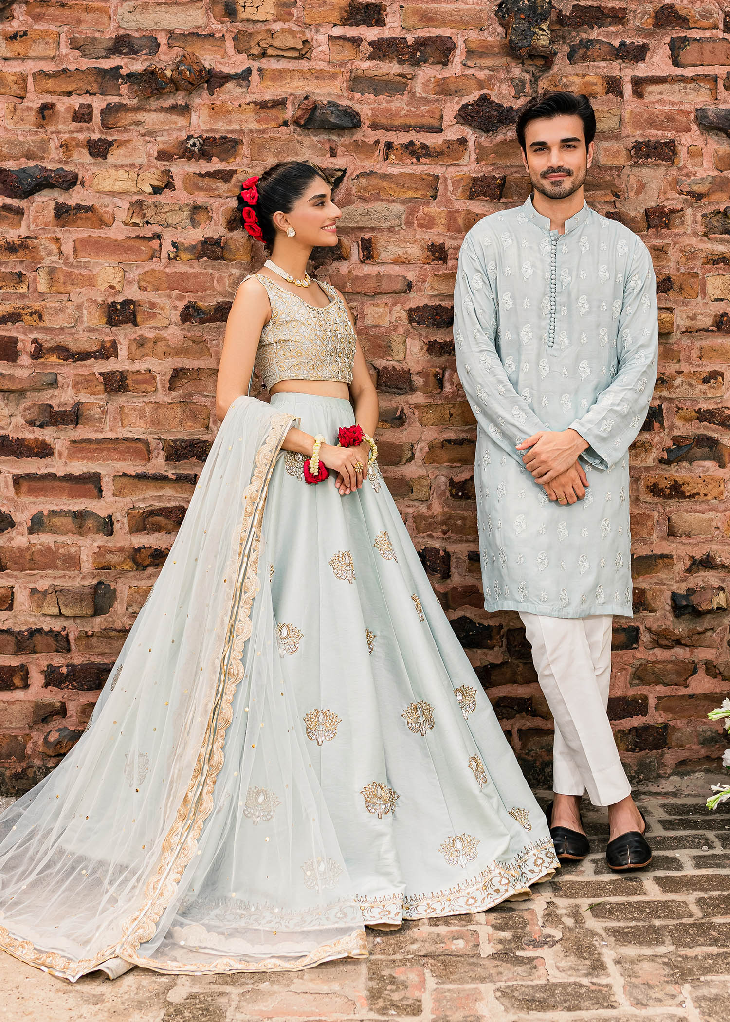 Ice Blue Silver Tilla Raw Silk Kurta (2-Piece) - Image 2