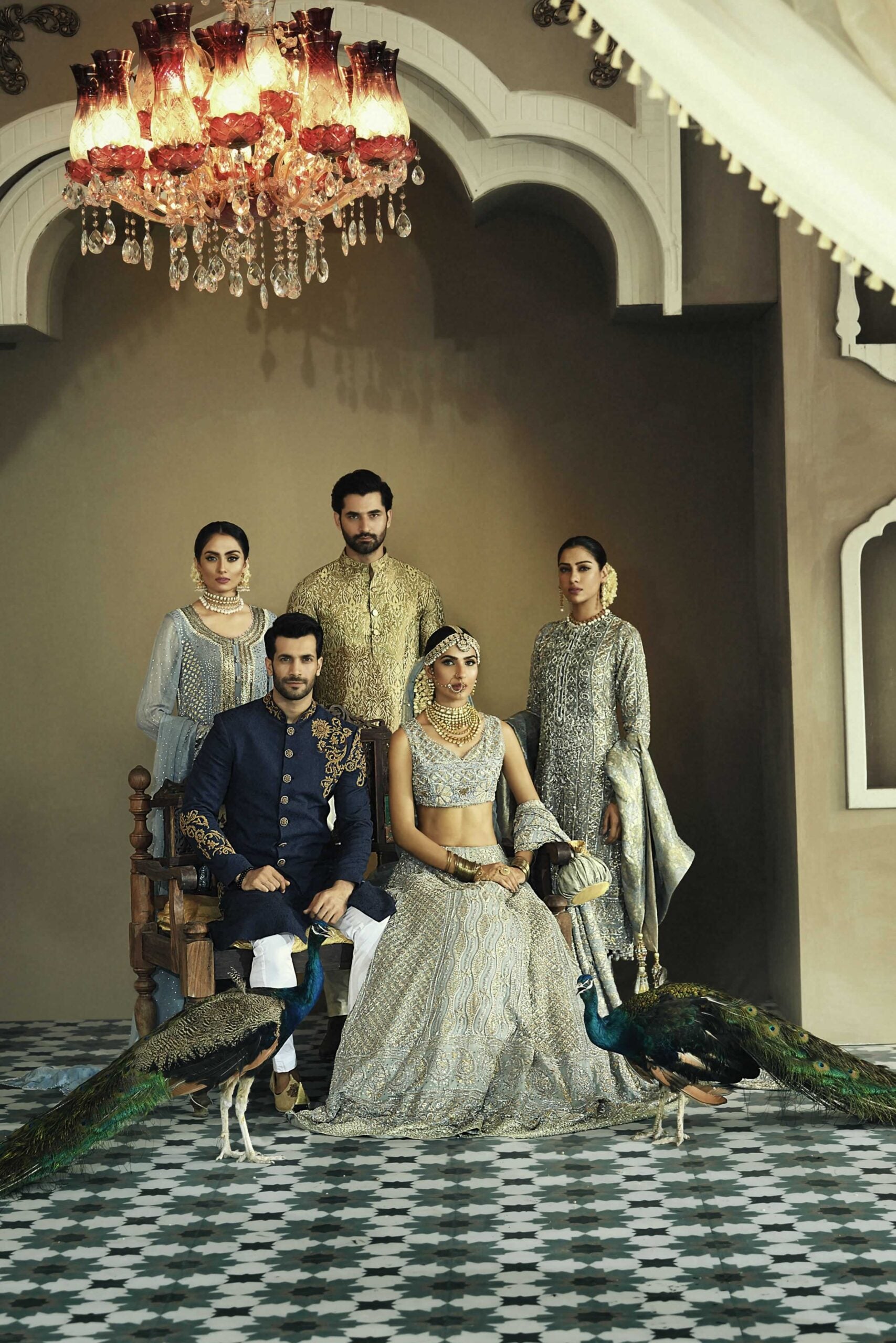 Pakistani Ice Blue Embroidered Chiffon Chickenkari Lehnga Choli (3-Piece) - Image 4