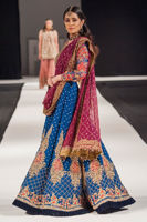 Pakistani Electric Blue Embroidered Chiffon Lehenga (3-Piece) - Image 3