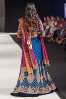 Pakistani Electric Blue Embroidered Chiffon Lehenga (3-Piece) - Image 4