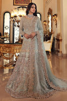 Aqua Pearl & Dabka Chiffon Lehenga (3-Piece) - Image 2