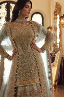 Aqua Pearl & Dabka Chiffon Lehenga (3-Piece) - Image 3