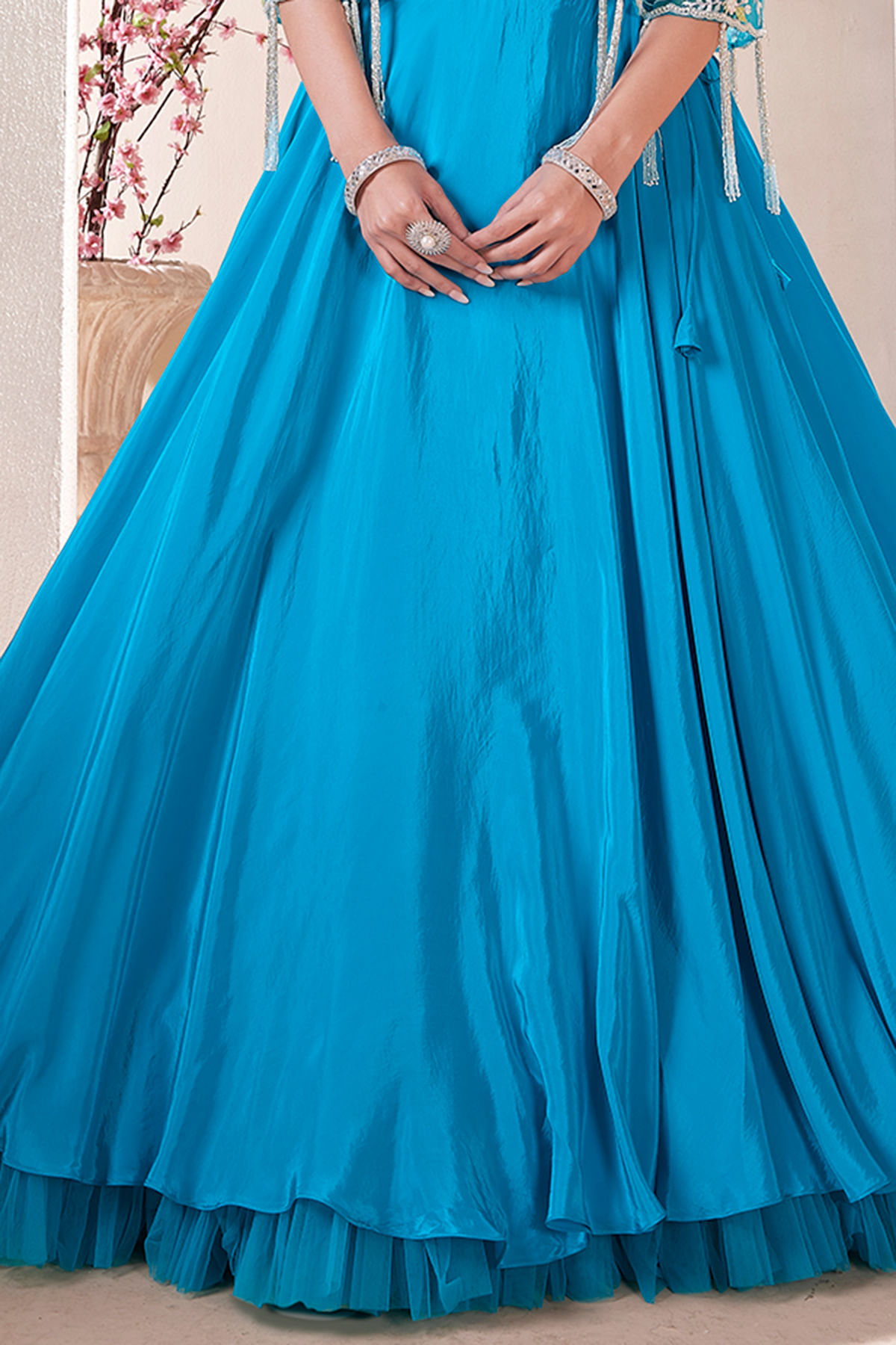 Blue Pearl Embroidered Crepe Lehenga (3-Piece) - Image 3