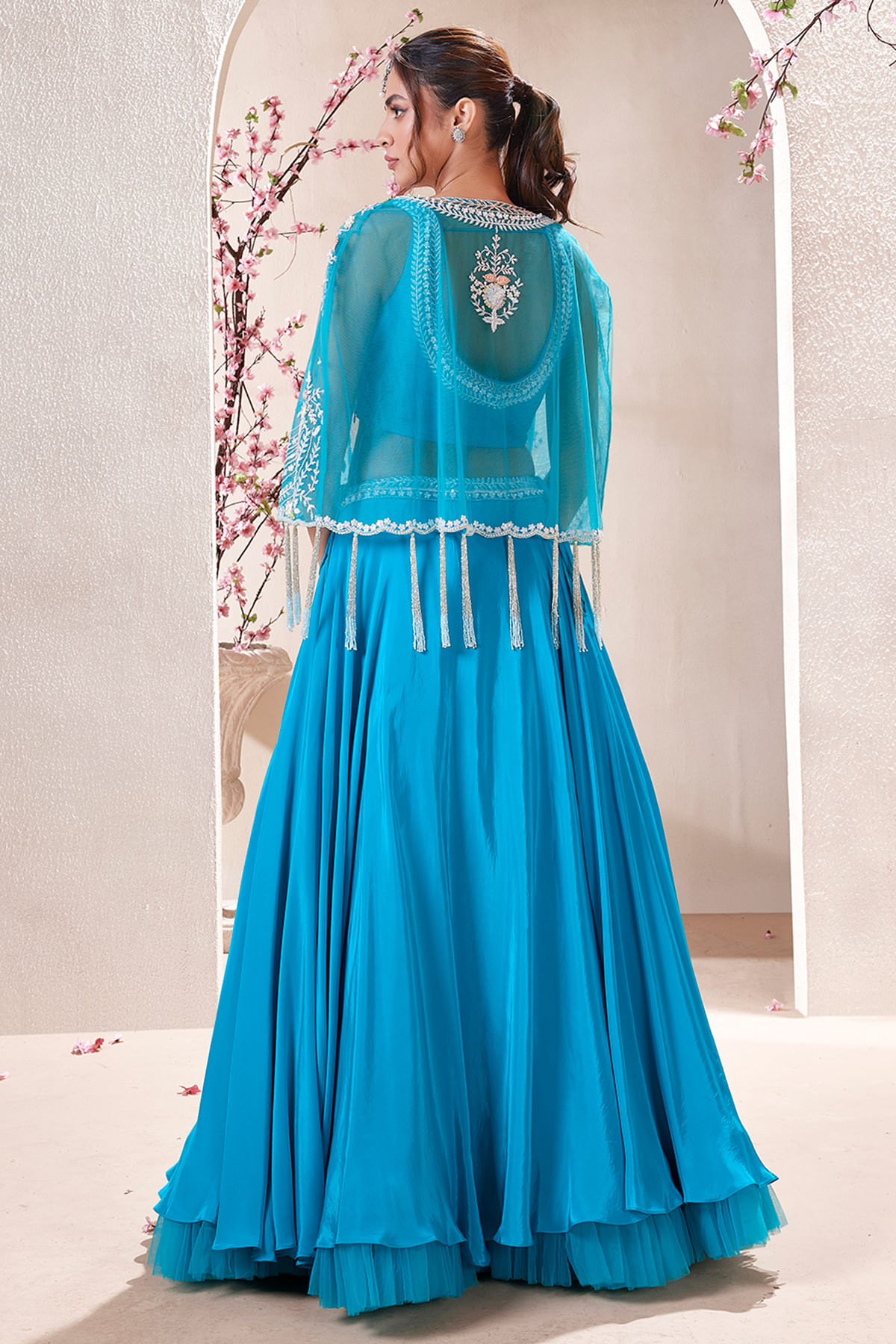 Blue Pearl Embroidered Crepe Lehenga (3-Piece) - Image 4