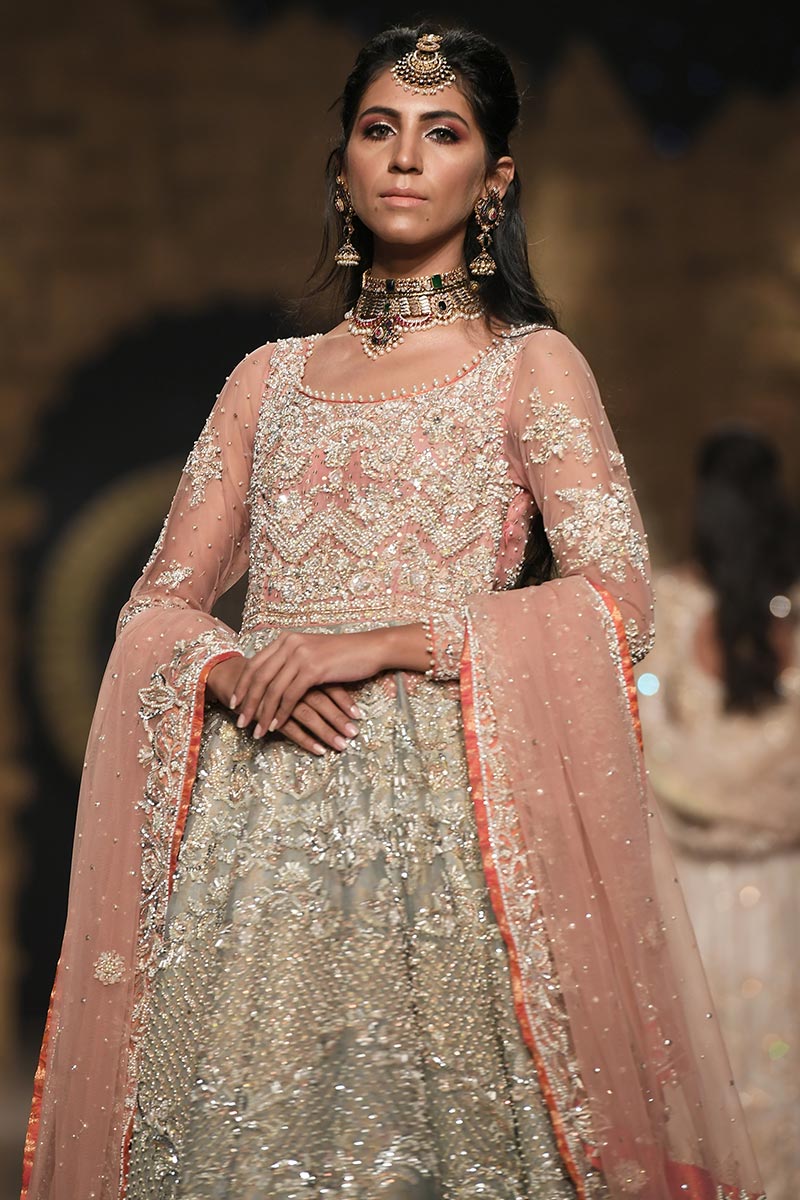 Pakistani Aquamarine Embroidered Jamawar Lehenga (3-Piece) - Image 2