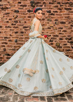 Ice Blue Embroidered Korean Rawsilk Lehenga Choli (3-Piece) - Image 3