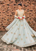 Ice Blue Embroidered Korean Rawsilk Lehenga Choli (3-Piece) - Image 4