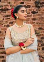 Ice Blue Embroidered Korean Rawsilk Lehenga Choli (3-Piece) - Image 7