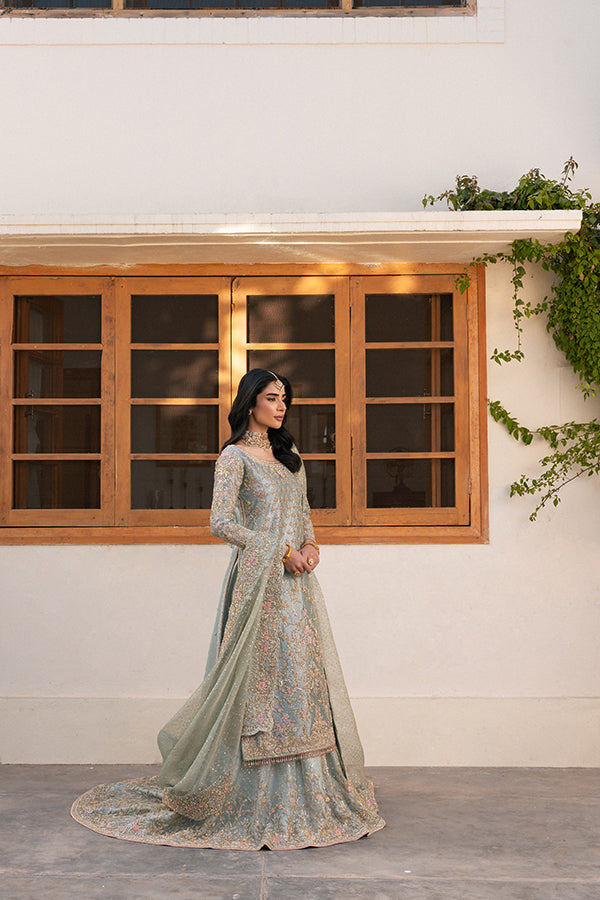 Indian Pale Blue Embellished Lame Farshi Bridal Dress (3-Piece) - Image 2