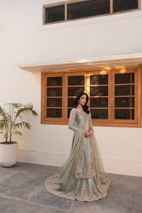 Indian Pale Blue Embellished Lame Farshi Bridal Dress (3-Piece) - Image 4
