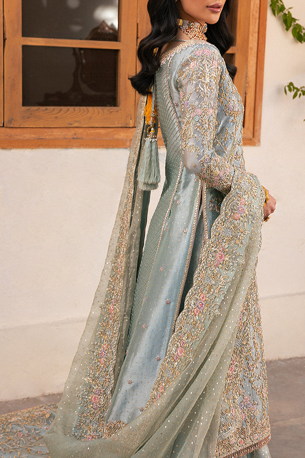 Indian Pale Blue Embellished Lame Farshi Bridal Dress (3-Piece) - Image 6