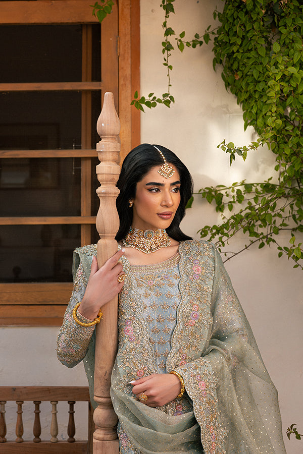 Indian Pale Blue Embellished Lame Farshi Bridal Dress (3-Piece) - Image 7