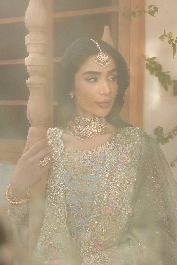 Indian Pale Blue Embellished Lame Farshi Bridal Dress (3-Piece) - Image 8