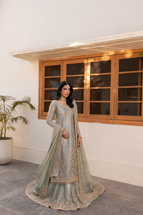 Pakistani Pale Blue Embellished Lame Farshi Lehenga (3-Piece) - Image 7