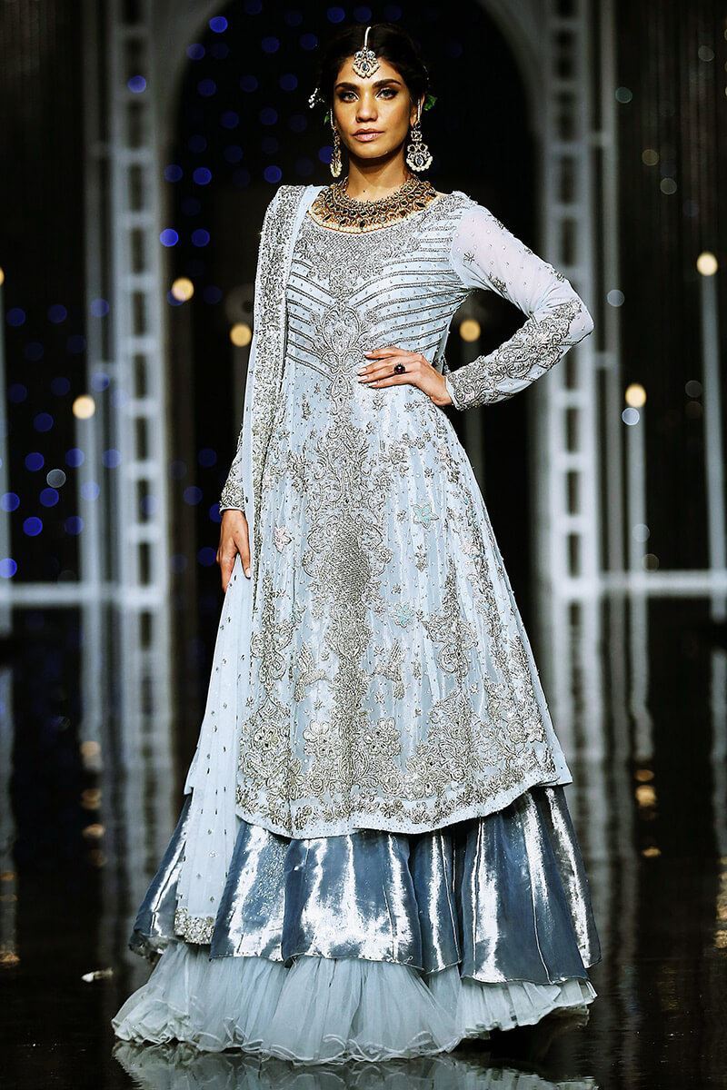 Ice Blue Handworked Mesuri Lehenga & Kalidar (3-Piece) - Image 1