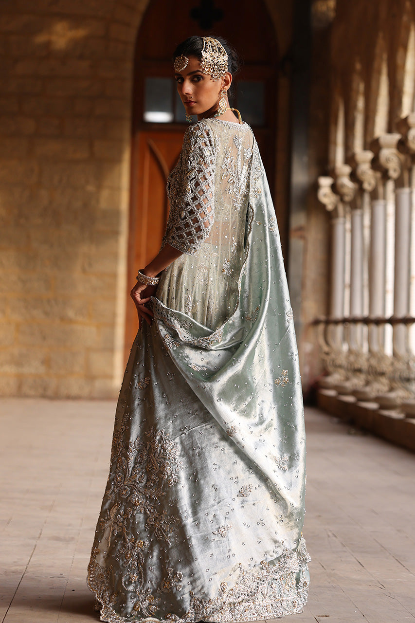 Indian Old Blue Embroidered Soft Net & Silk Lehenga (3-Piece) - Image 2