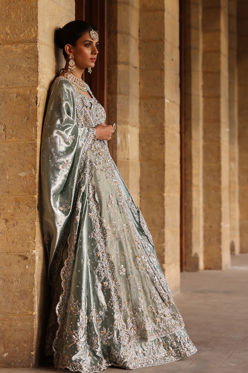 Indian Old Blue Embroidered Soft Net & Silk Lehenga (3-Piece) - Image 5